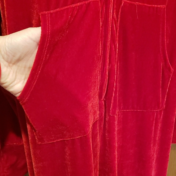 XL And Long Red Hooded Velour Zip-Up One Piece - Picture 7 of 13